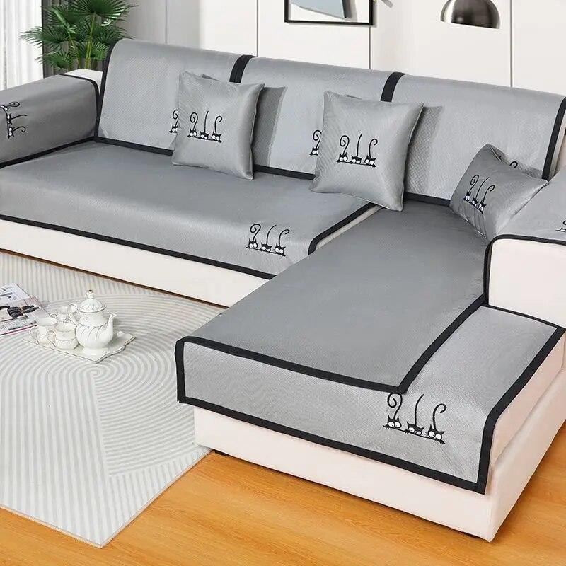 

Летняя подушка для дивана из ледяного шелка, коврик для кошек, чехлы для диванов с черным краем, крутое полотенце для дивана, можно стирать в машине, сиденье для дивана из ледяного шелка 70x70cm 1pcs