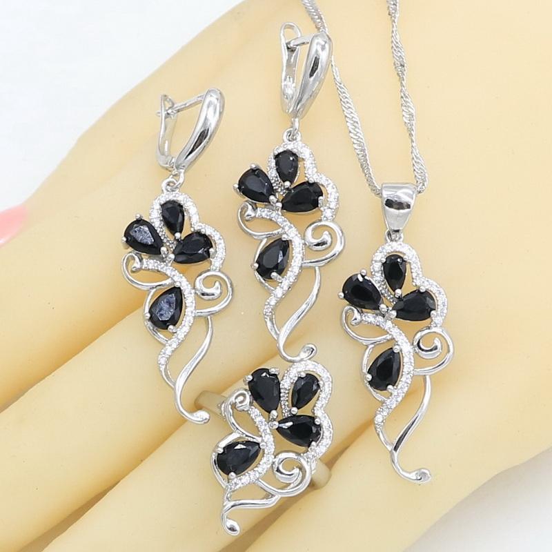 Наборы ювелирных изделий из черного циркона для женщин, браслет, ожерелье, кулон, серьги, кольцо, подарочная коробка 10