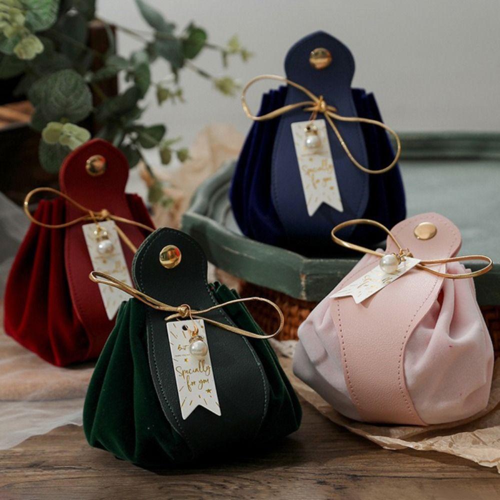 Pu Leather candy bags With Pearls Gift Party Candy Box Creative Gift Flannel Bag For Wedding