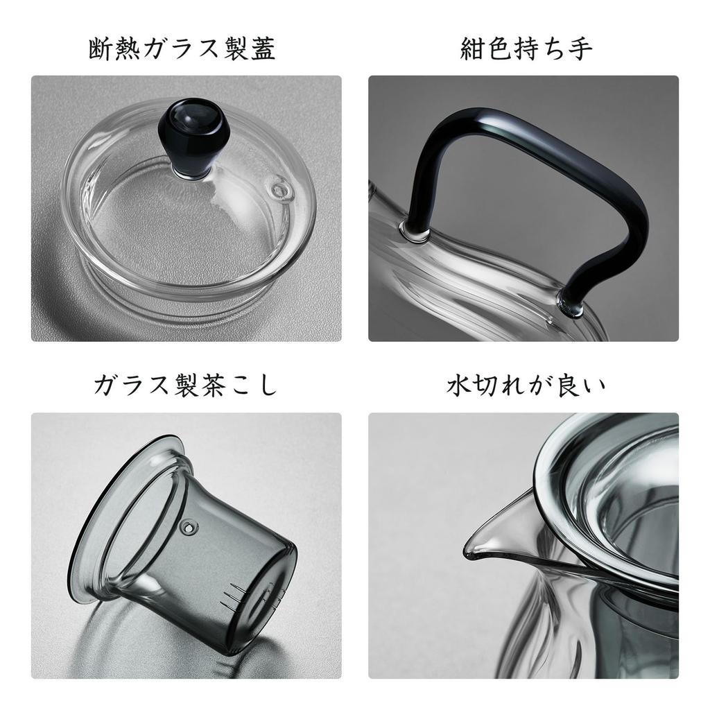 Pokaro Tea Teapot, Heat-Resistant Glass, 580ml, Stovetop-Safe, Vertical Stripes, Back-Handed Design, Stylish Glass Pot, Microwave-Safe, with Lid and