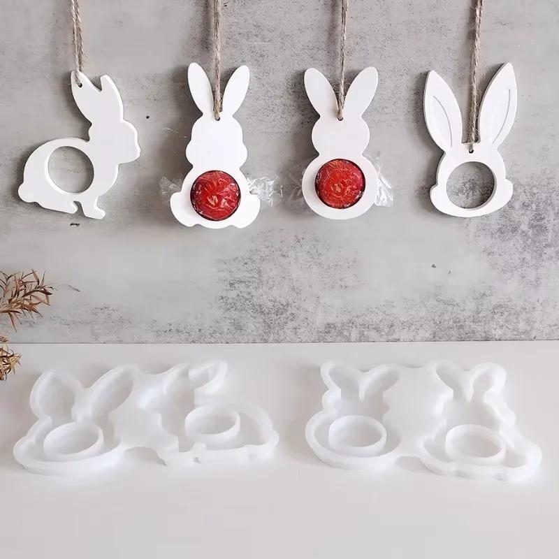 Bunny Easter Pendant Silicone Mold DIY Epoxy Resin Mold Egg Rabbit Hanging Tags Plaster Mold Chocolate Holder Molds Decor