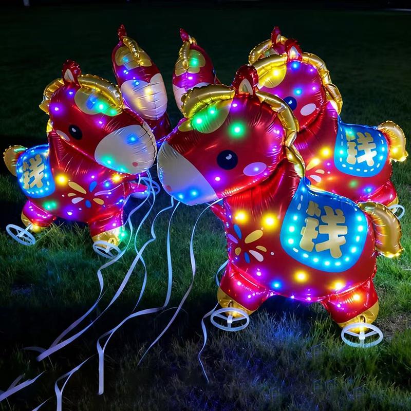 Glowing 4D Cartoon Foil Balloons Horse Stand Walking Balloon Wheel Accessories With Wheel For Kids Birthday Party Decoration