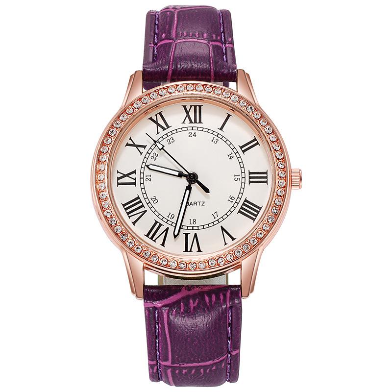 Stylish And Simple Roman Numeral Belt With Diamond Luminous Watch Women'S Quartz Watch