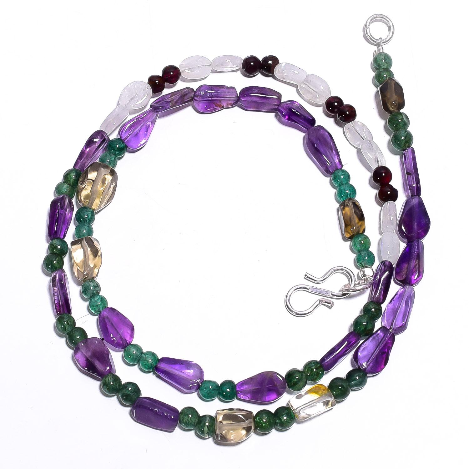 

Natural Amethyst Smoky Quartz Aventurine Gemstone Beads Necklace 17 UB-4474 UB-4474