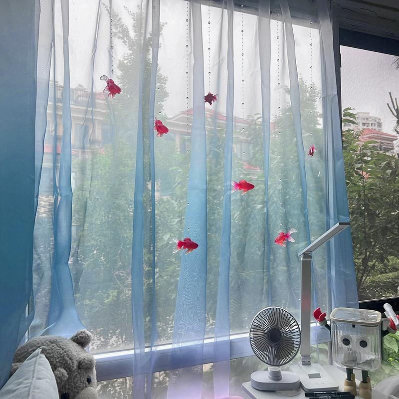 Uv-Resistant Curtains Diy Goldfish Curtain Set Solid Color Sheer Curtain Voile Screening Drape Panel Tulle For Living Room Caf