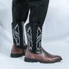Men’s Pointed Toe Embroidered Western Cowboy Boots Casual Retro Dress Leather Men’s  Mid-calf Boots Plus Size