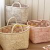 F26C Floral Pattern Quilted Cotton Storage Basket Foldable Lightweight with Handles for Home Laundry Toy Organization