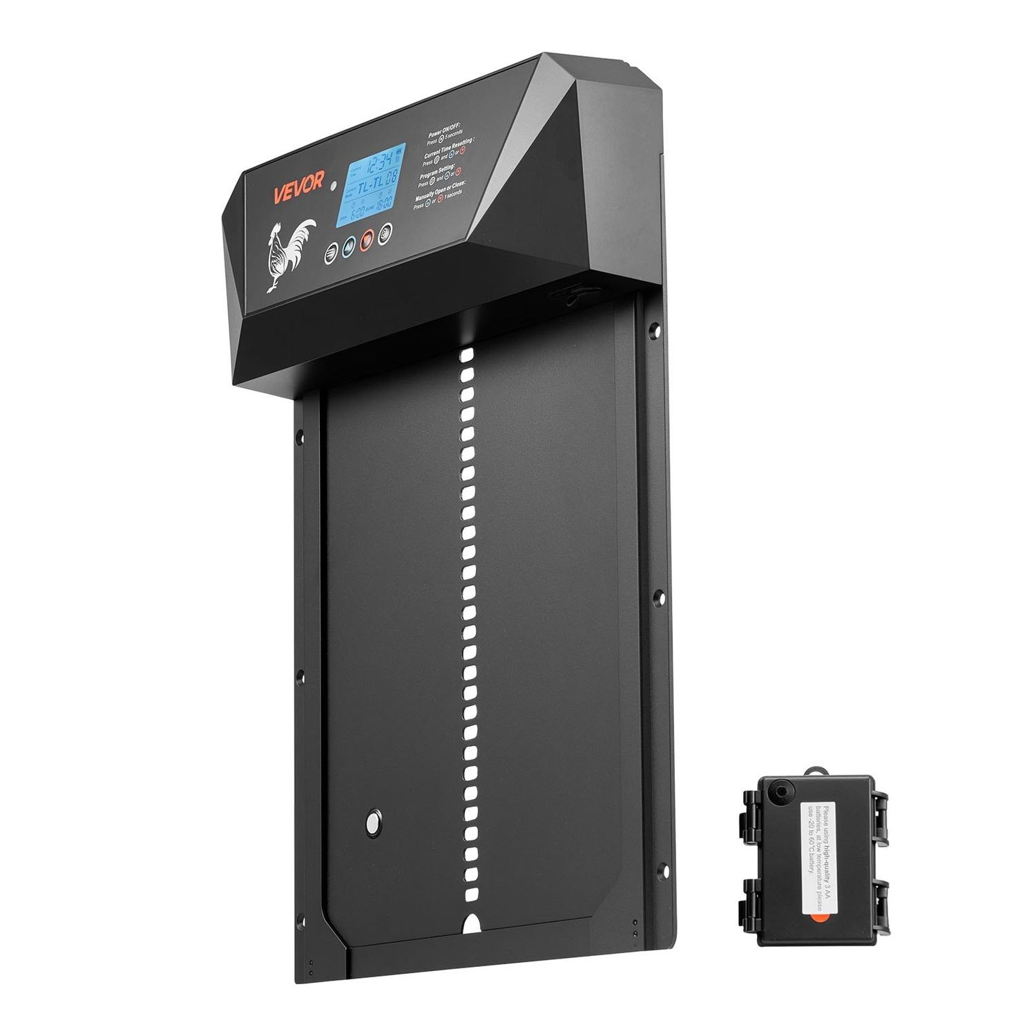 Porte automatique pour poulailler, Porte pour poulet alimentée par courant continu et piles avec écran LCD, Capteur de lumière, Minuterie et Réglage manuel, Sécurité anti-pincement, Durable