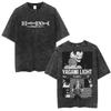 Vintage Washed Anime Death Note Ryuk Yagami Light T Shirts Mens Women Cotton Tee Shirt Fashion Short Sleeve Tshirts Streetwear