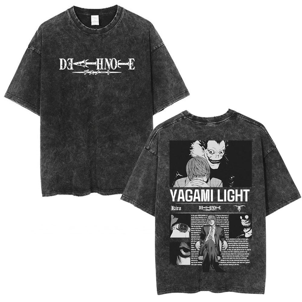 Vintage Washed Anime Death Note Ryuk Yagami Light LLawliet T Shirts Mens Women Cotton Tee Shirt Fashion Short Sleeve Tshirts