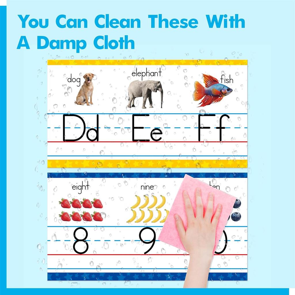 Alphabet & Number Line Bulletin Board Set, 12 PCS ABC & 123 Wall Decorations 26 Upper & Lower Case Letters Plus Numbers 0-10 for Preschool,