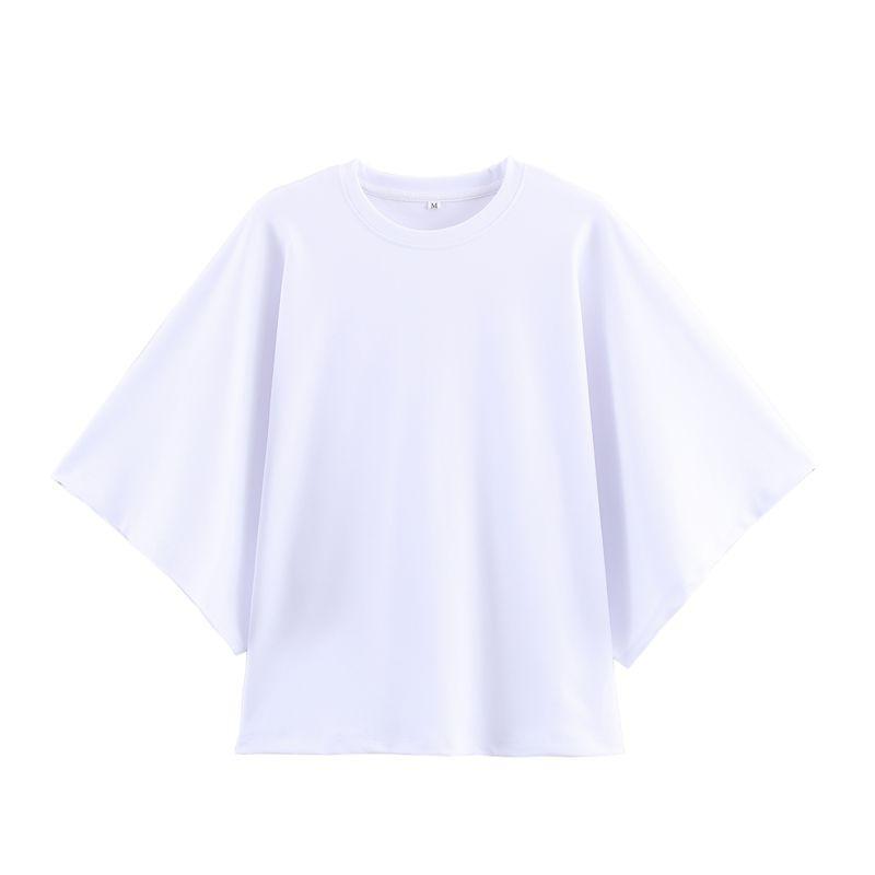 Kaslead New Women clothes Western Style Fashion Laminated Decorative Sleeve round Neck Short Sleeved T-shirt 4424154