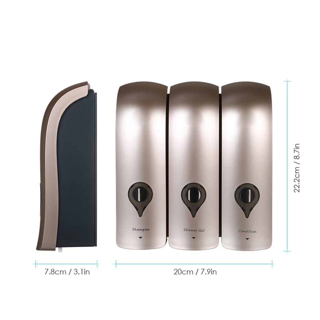Manual Soap Dispenser 3 Chamber X 300mlCelsius 10.2oz Wall Mounted Liquid Shampoo Box Shower Gel Hand Soap Dispensers for Kitchen Bathroom