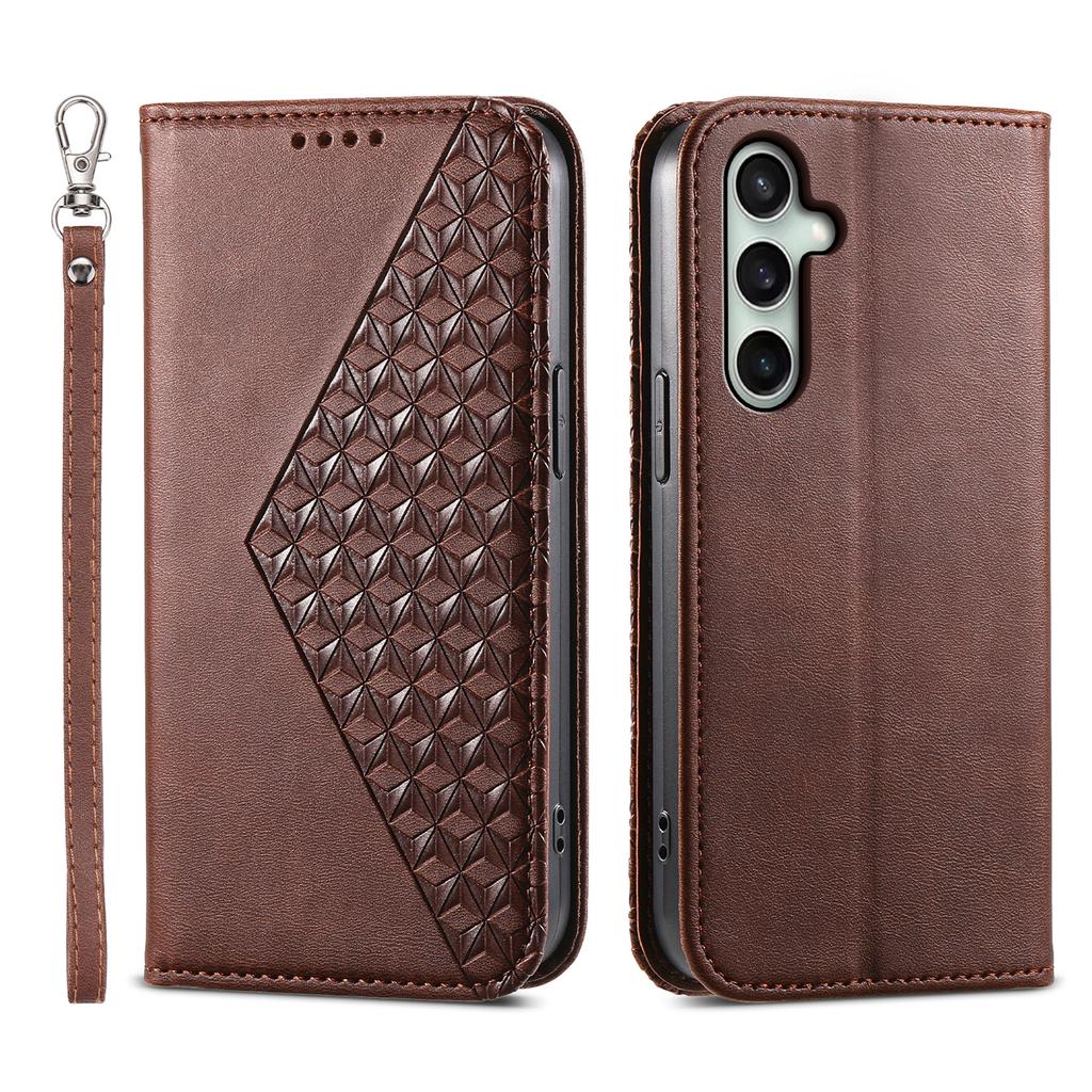 For Samsung Galaxy S25 FE Case Calf Texture PU Leather Wallet Phone Cover with Wrist Strap