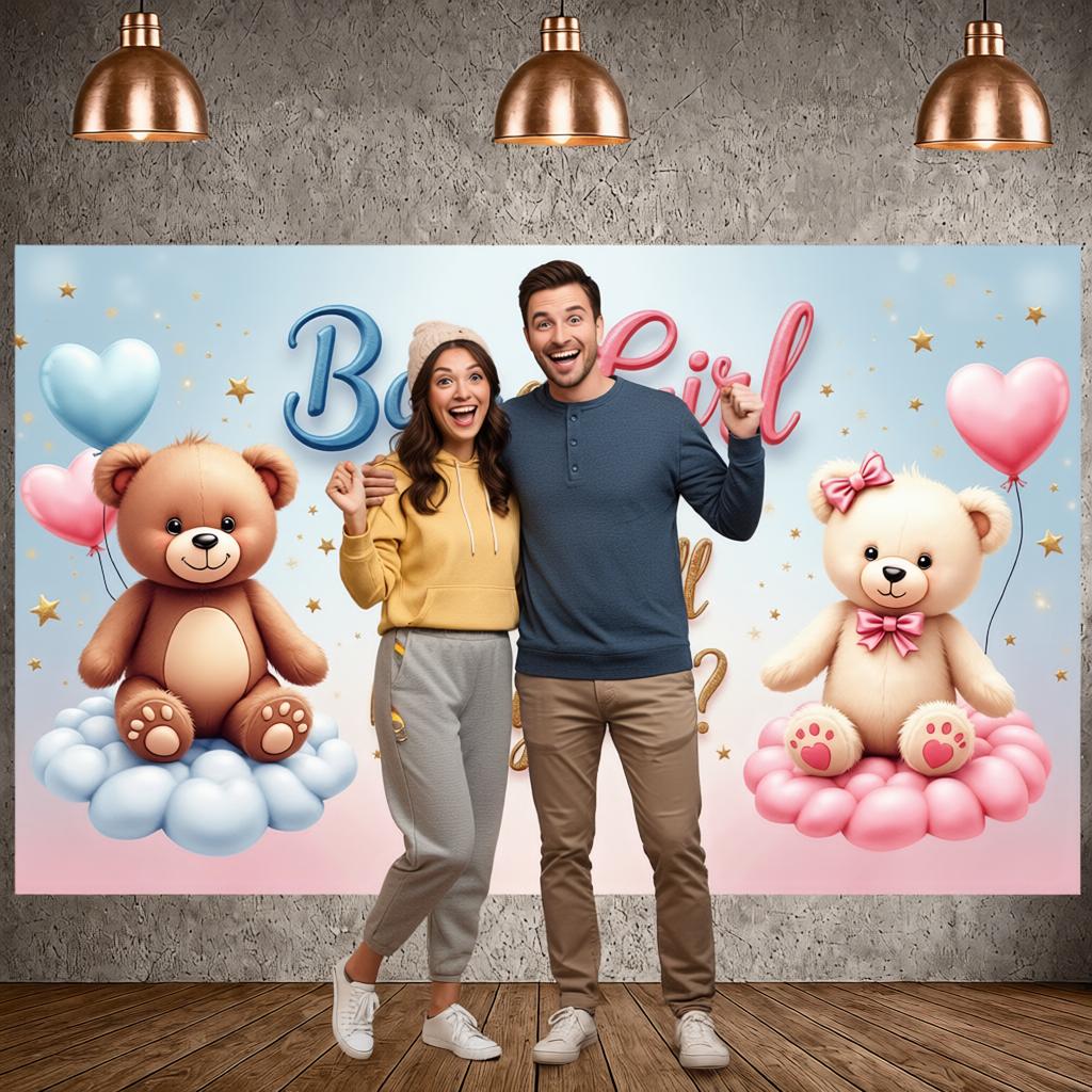 Fondo para Revelación de Género Esquema de Colores Suaves Fondo para Revelación de Género Pantalla para Fiesta de Género Globos de Corazón Para Fiesta en Interiores