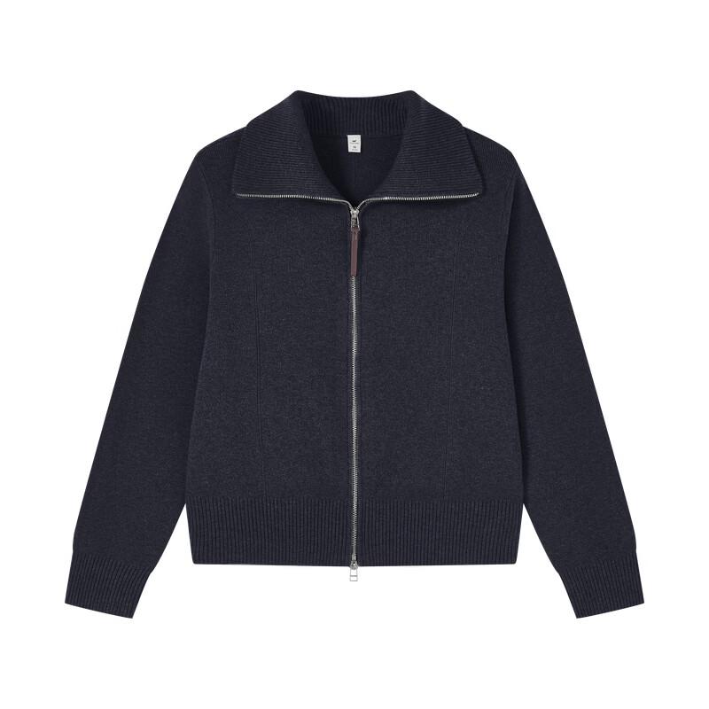 Women's Zip-Front Knit Cardigan with Lapel Collar