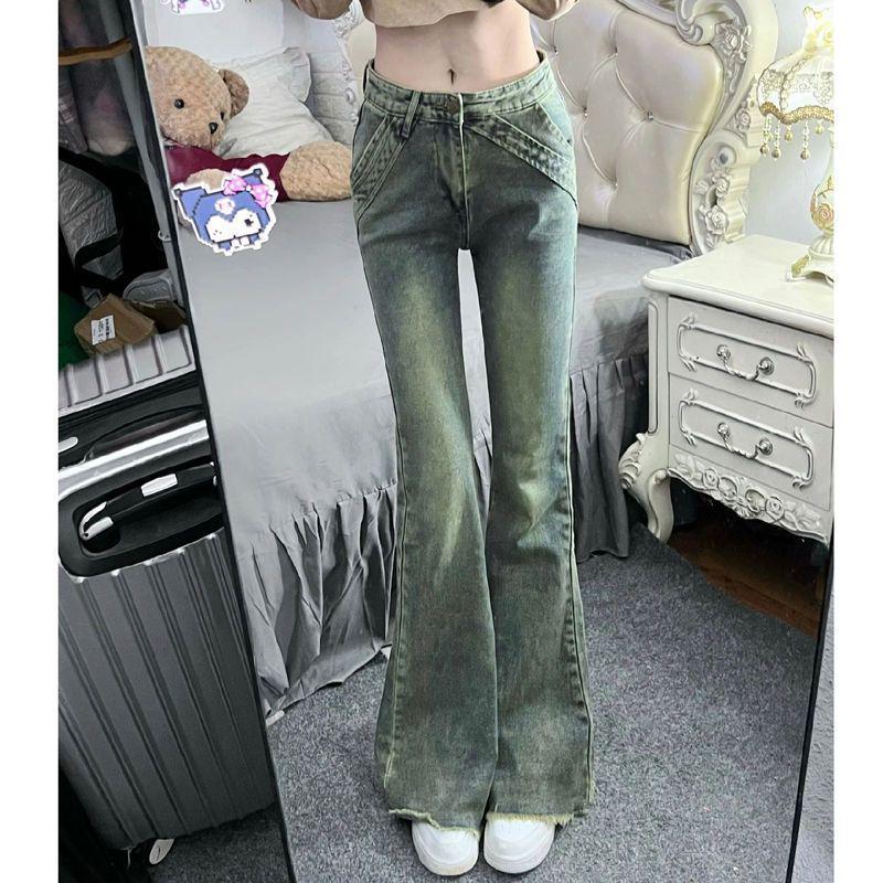 2024 Retro Slim Flare Jeans: High & Low Waist Horseshoe Design