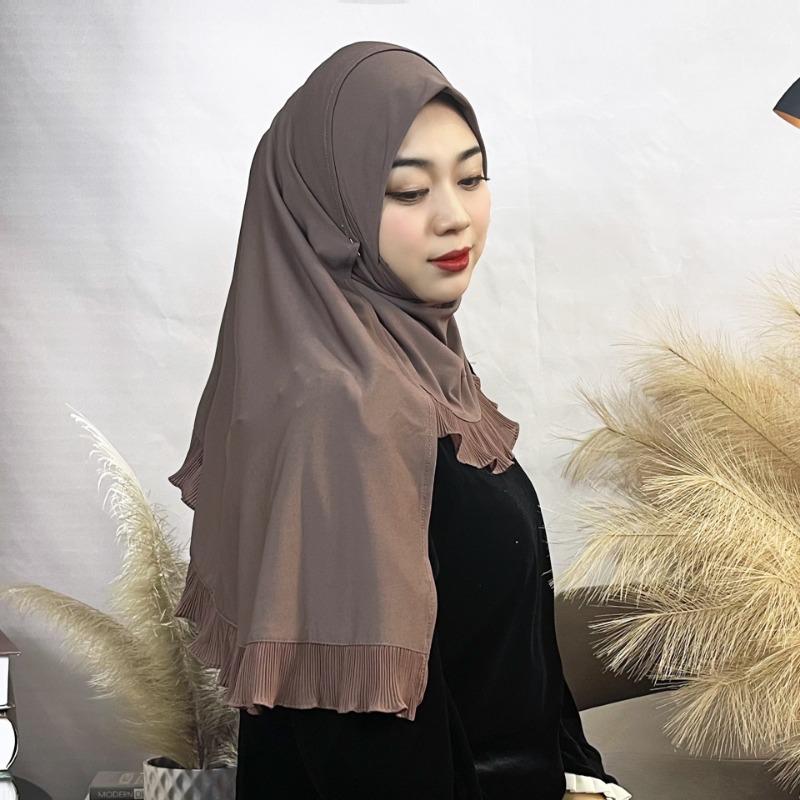Women S Solid Chiffon Pullover Scarf Single Layer Ruffled Headscarf