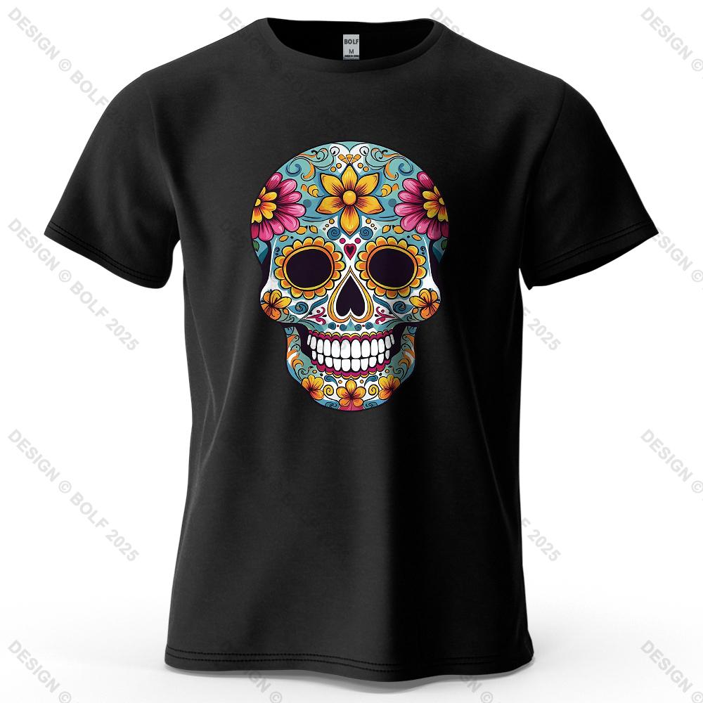 Day of The Dead Skull Pattern Printed Short Sleeve Summer New Personalized Unisexs and Womens Casual Soft Skin Friendly Tshirt