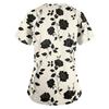 Loose Fit V Neck Pocket Short Sleeve Medical Scrub Top Floral Pattern Nurse Uniform Workwear for Healthcare Professionals