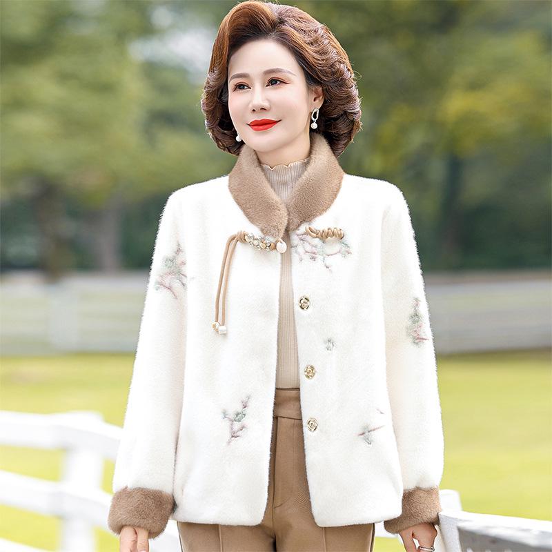 

Женское пальто из норкового бархата и шерсти - Осенне-зимнее короткое пальто из смеси кожи и меха для среднего и пожилого возраста 2XL (for 105-120 kg)