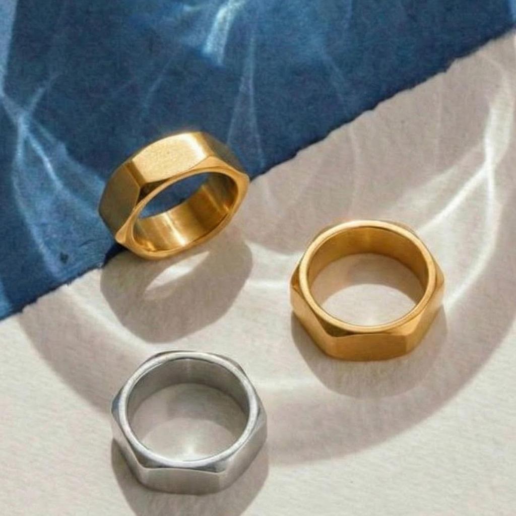 18K Gullbelagt Rustfritt Stål Møtrikk Design Ring - Europeisk & Amerikansk Mote, Enkel & Allsidig.