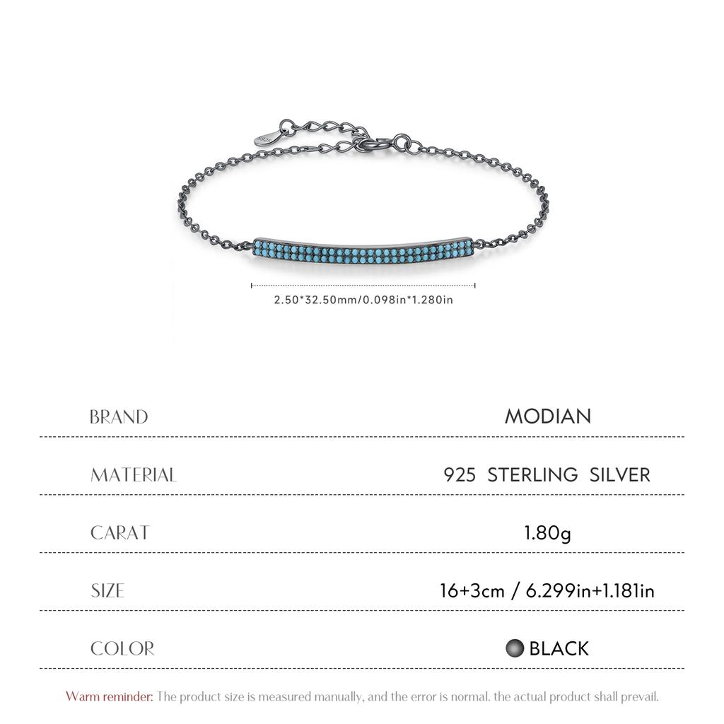 MODIAN 925 Silver Retro Synthetic Turquoise Bracelet Punk Black Simple Link Chain Bracelets For Women Fine Jewelry