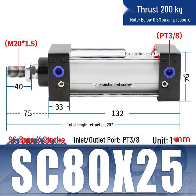 SC63 High Thrust Small Pneumatic Cylinder, Model SC40/50/80/100*125X150X200X500-S