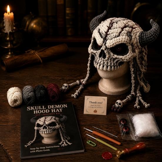 Easy Earflap Hat Pattern Halloween Animal Hood Crochet Kit, Skull Spider Bat DIY Beginner Kit Spooky Pumpkin Craft for Adults Teens, Autumn