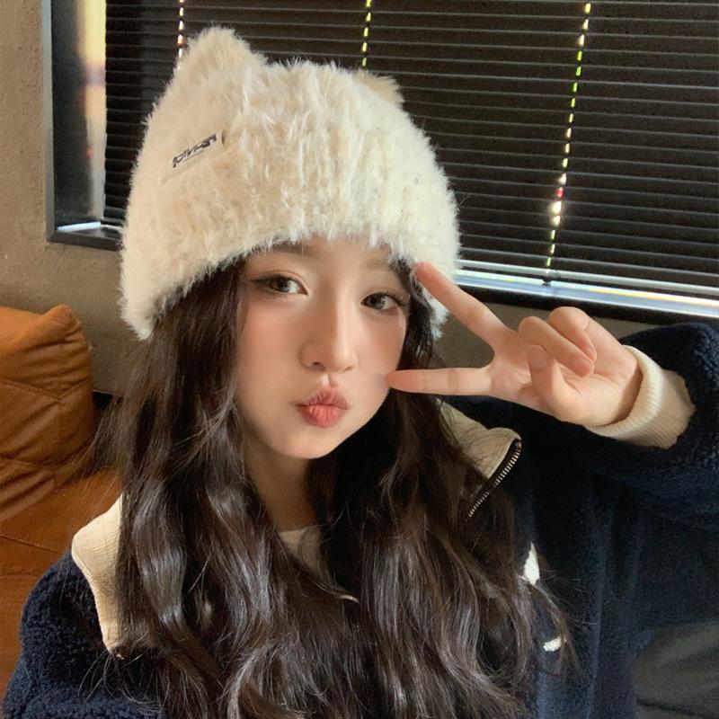 Hat Female Sweet Knitted Hat Small Versatile Cold Warm Ear Protector Hat Wool Pullover Hat Tide