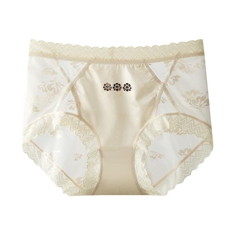 Girl Spring New Style Simple Sexy Lace High Waist Without Trace Pure Cotton Antibacterial Crotch Underwear