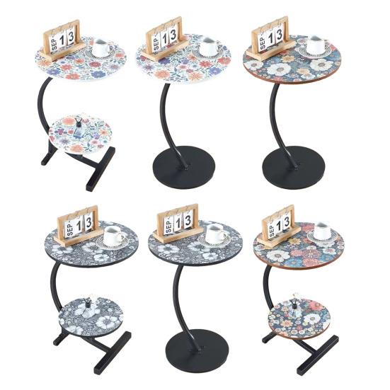 C-shaped Side Table with Floral Tabletop Metal Frame Office Living Room Bedroom