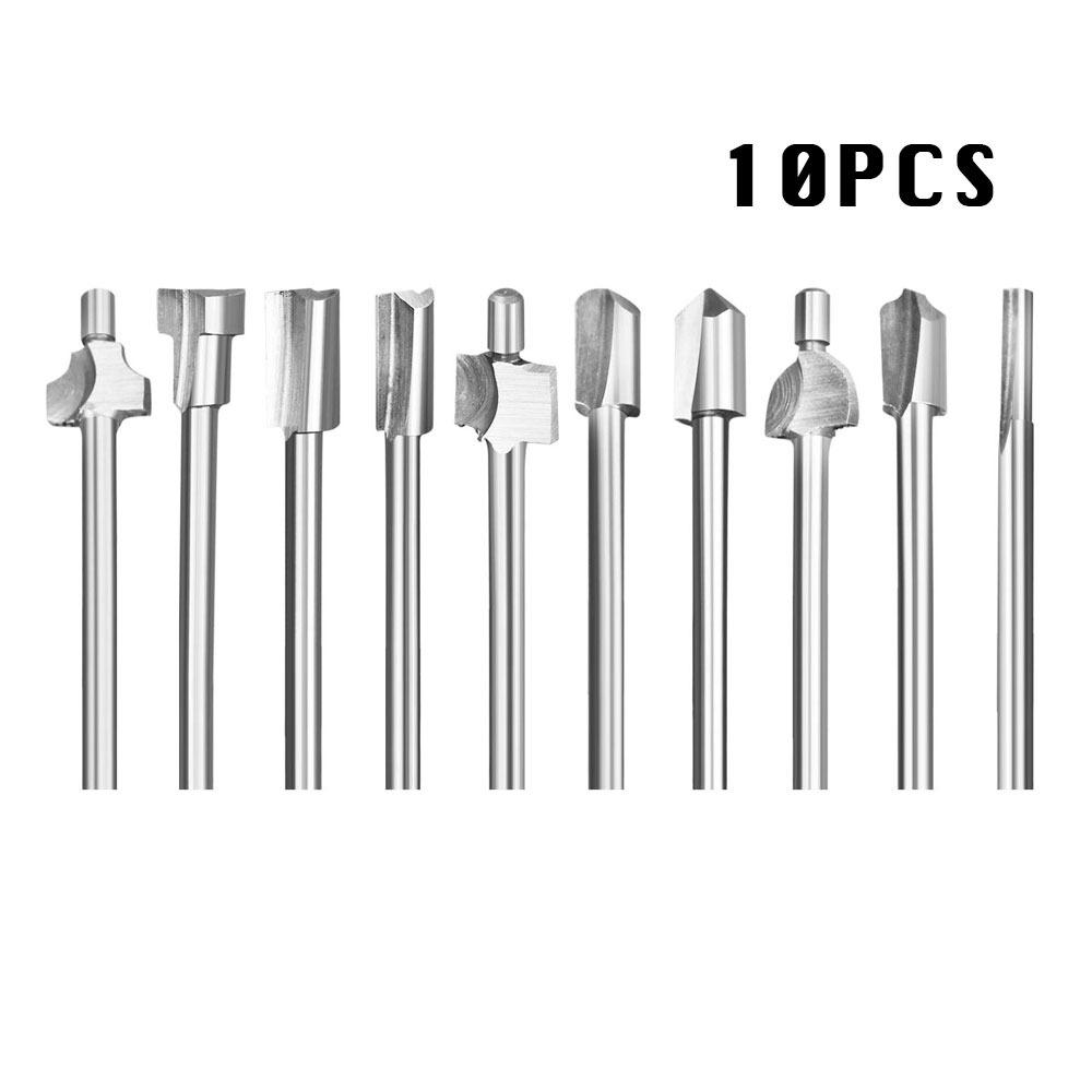 

10Pcs HSS Drill Bit 1/8 3mm Shank Wood Cutter Milling Portable Trimming Cutter for Dremel Silver