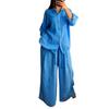 Plus Size Casual Linen Shirt and Pants Set for Spring/Autumn