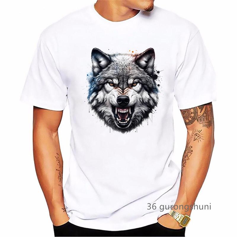 2024 Hot Sale Angry Wolf Animal Printed T Shirt MenS Clothing Summer Fashion Short Sleeve TShirt Homme Streetwear