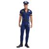 Mens Halloween Police Cosplay Costume Front Zipper Jumpsuit Complete Hat Belt Manacles Badge Seven Piece Cop Set