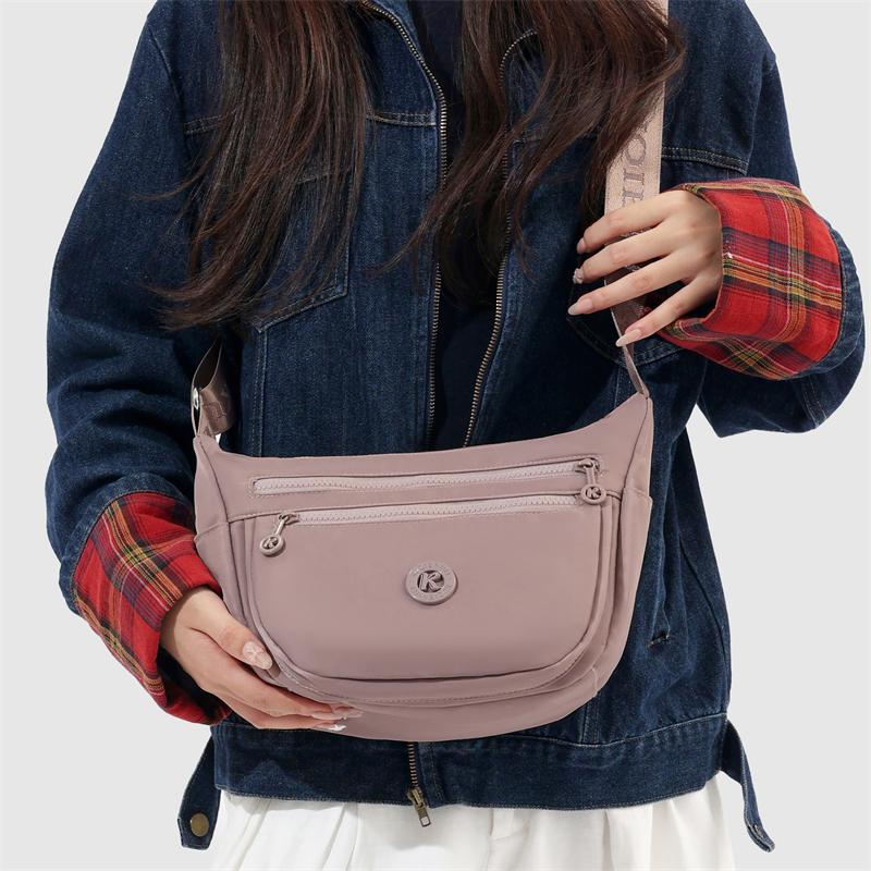 Lightweight Nylon Half Moon Sling Bag with Dual Zipper Pockets Casual Crossbody Waist Pack for Daily Travel