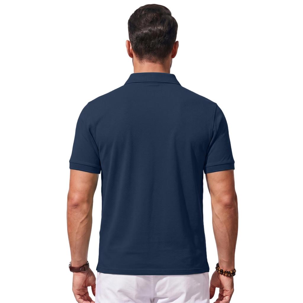 Men's Business Casual Polo Shirt Short Sleeve Knitted Fabric Soft Breathable Comfortable Fit Classic Collar Button Placket