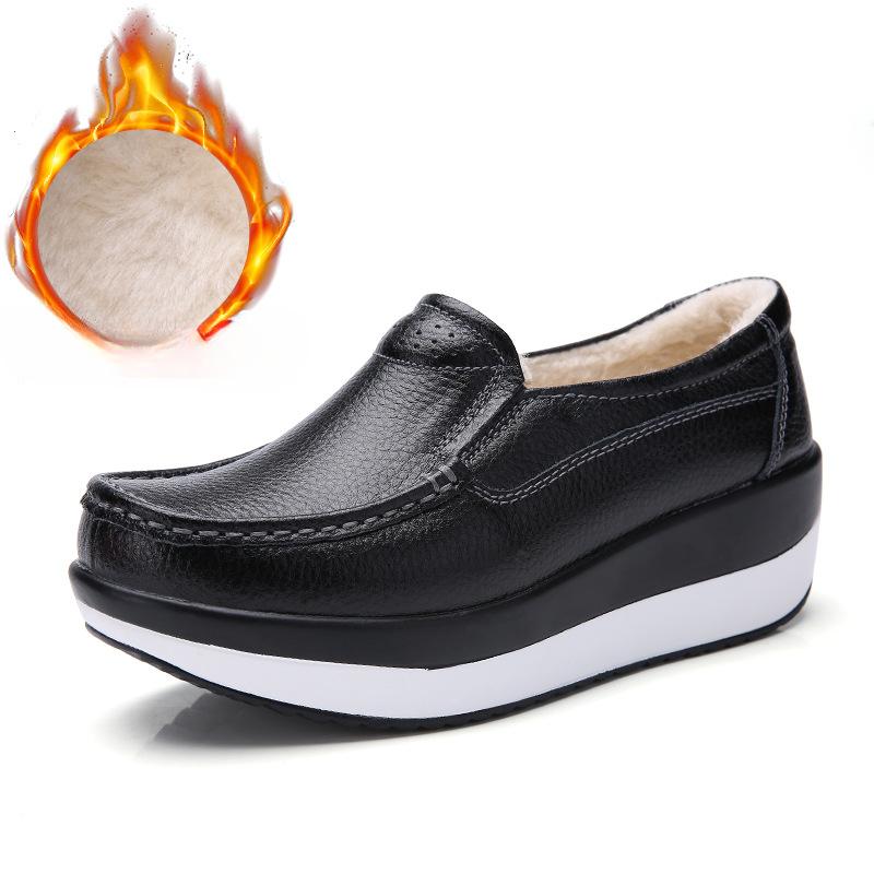 Genuine Leather Wedges Heels Shoes Fashion 5cm Platform Shoes Women Non-slip Walking Loafers