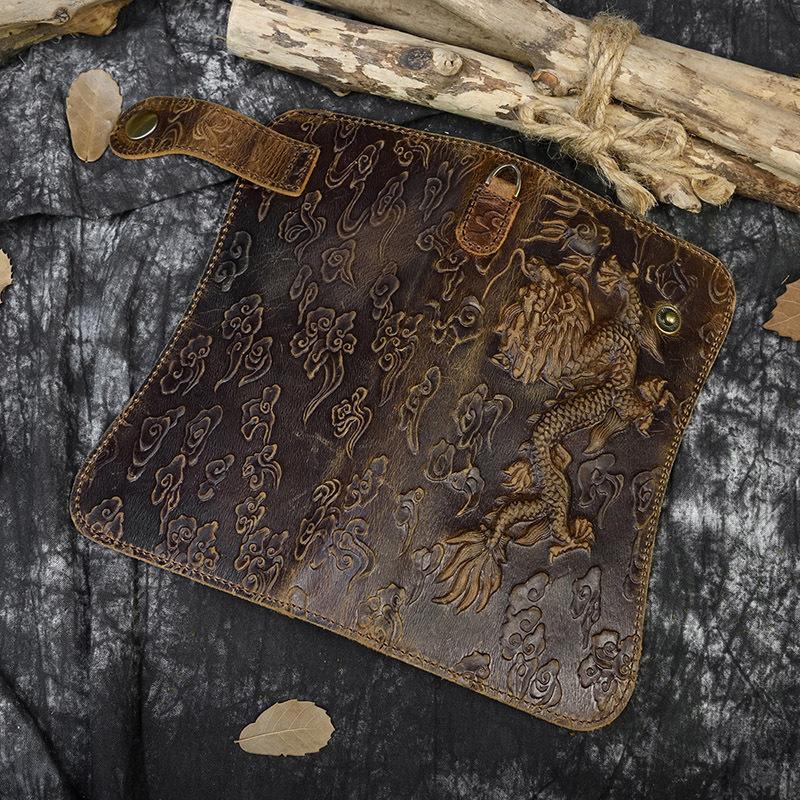 Leder Geldbörse Herren Crazy Horse Leder Lange Geldbörse Eisenkette Diebstahlschutz Prägung Dominant Multi-Karten Geldbörse 2980
