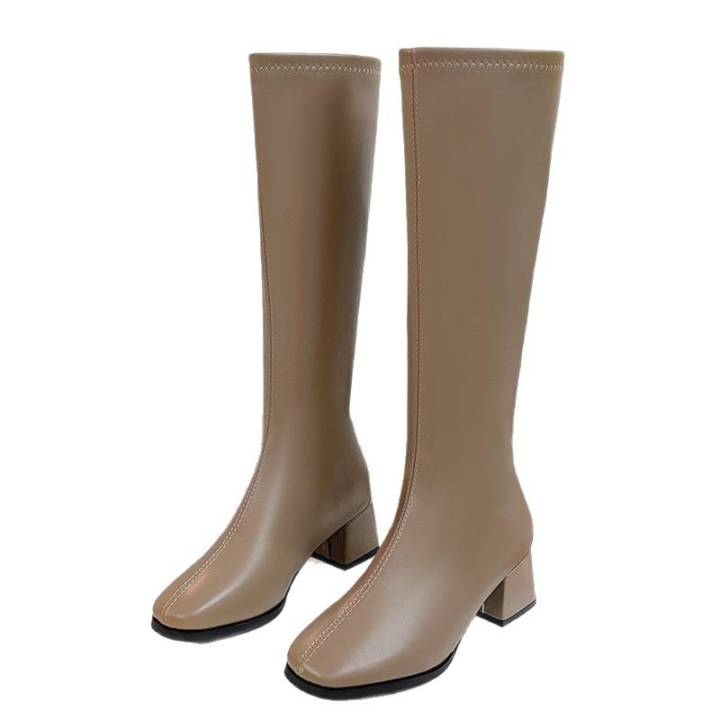 But knee boots women's spring and autumn new high knight boots square head thick heel medium heel thin long boots
