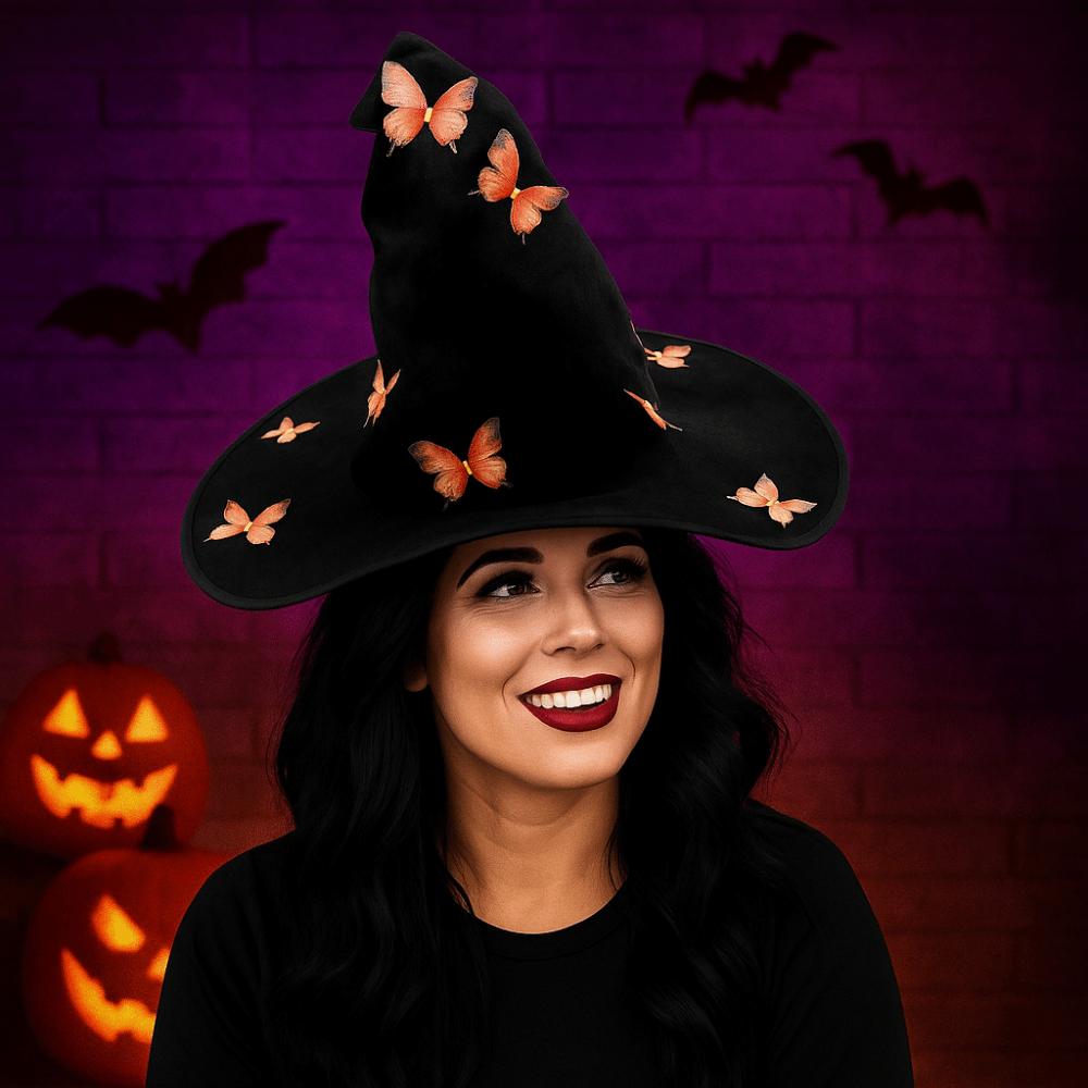 Barevná čarodějnická čepice s motýlem Party rekvizity Halloween Černá čepice Halloween čarodějnický klobouk Dámské Pánské