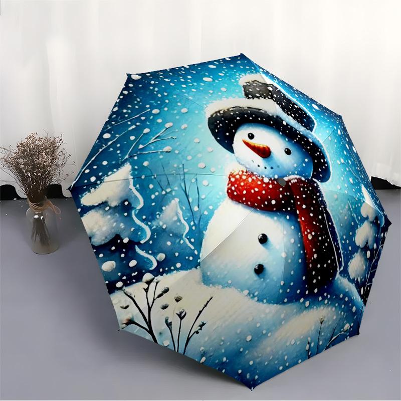 1pc Snowman Decor Automatic Umbrella - Stylish, Durable, with 8-Rib Manual Open Design, Elegant Black Handleyy250920105