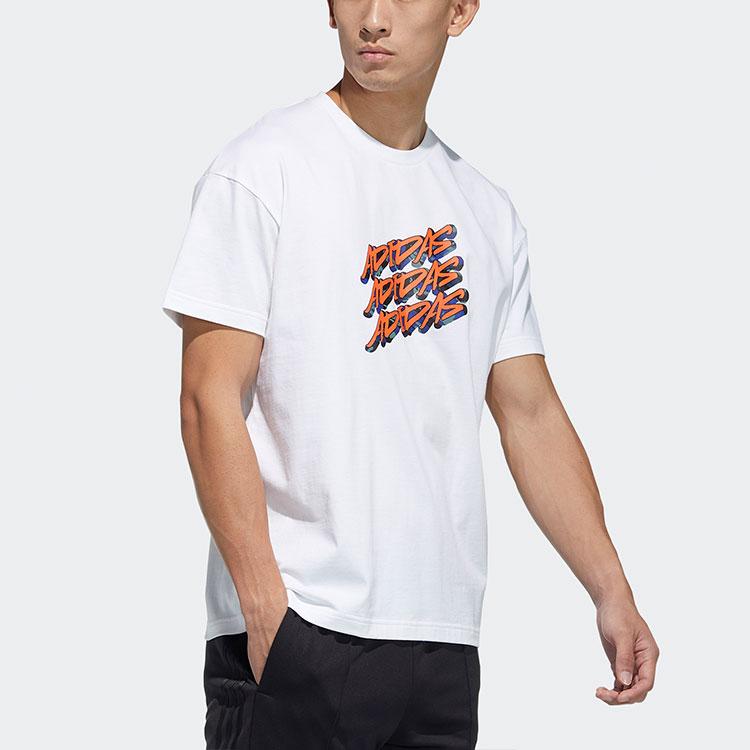 Adidas Graphic Print Logo Sport Loose Short Sleeve T-Shirt Men Tops White GP0839