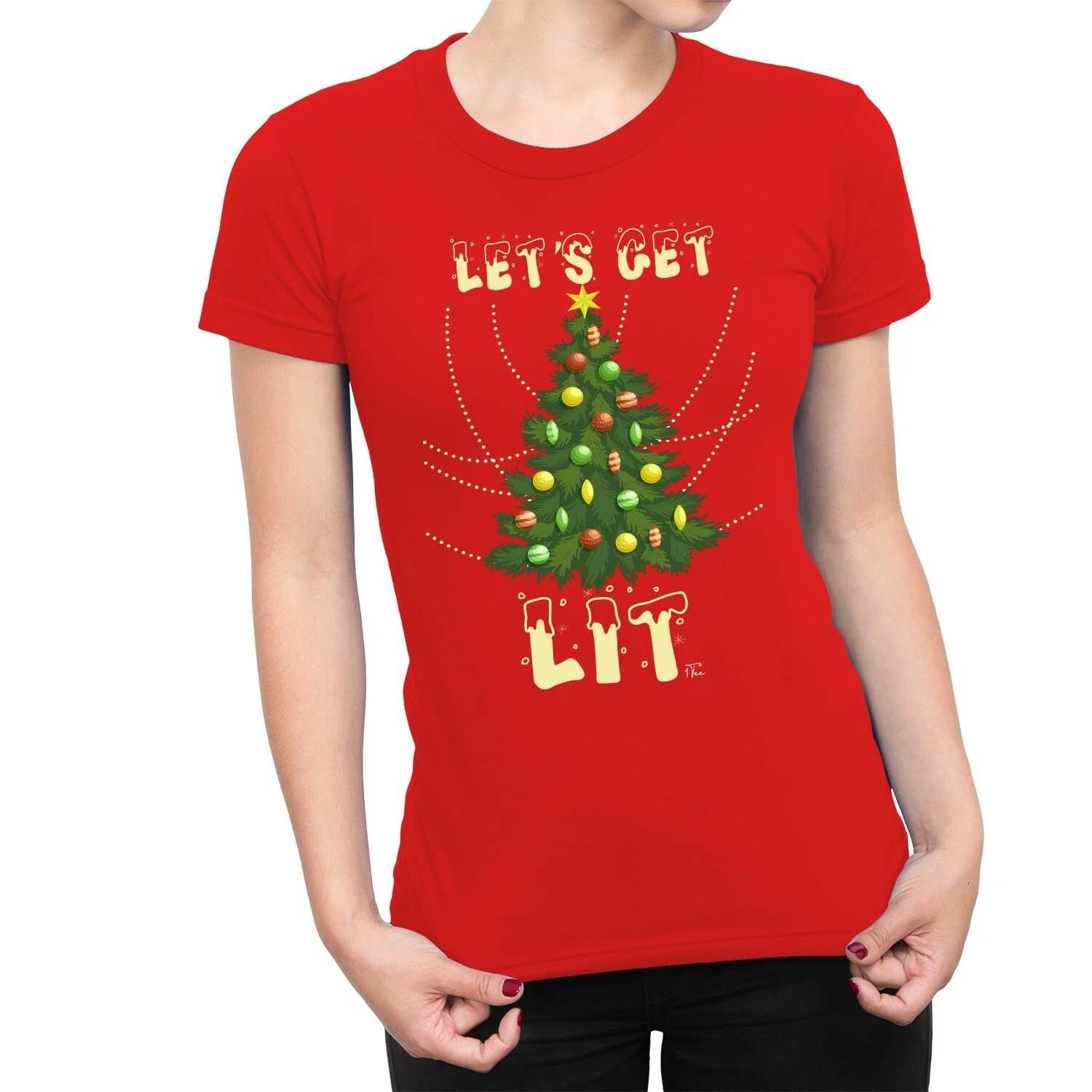 1Tee Womens Let s Get Lit - Christmas Tree Lights T-Shirt XL
