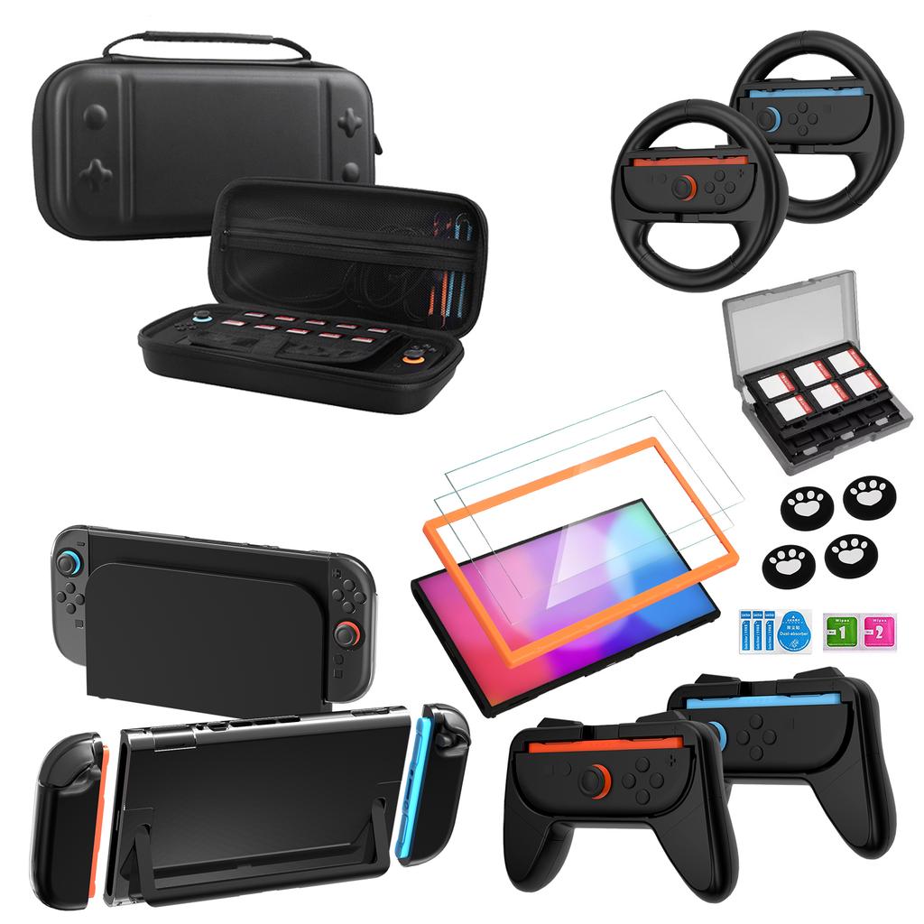 Switch 2 Carrying Case Screen Protector and Case kit Accessories Bundle for Nintendo Switch 2 Protective Case Steering Wheel