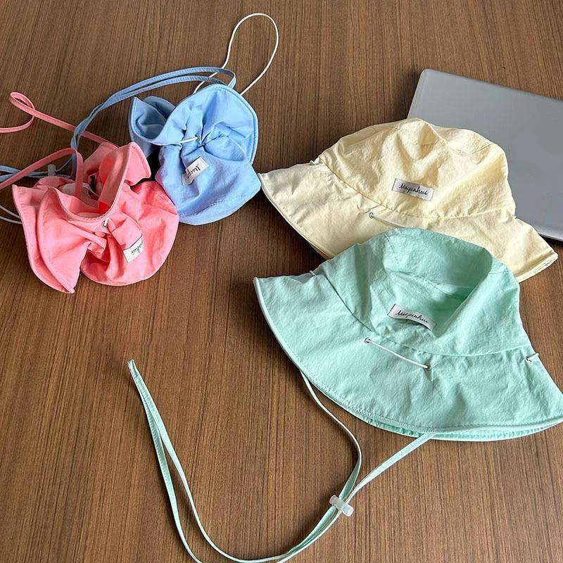 1Pcs Women Summer Quick-Drying Fisherman Hat Large Brim Sunshade Bucket Cap Korean Girl Beach Travel Caps Dual-Use Variable Bag