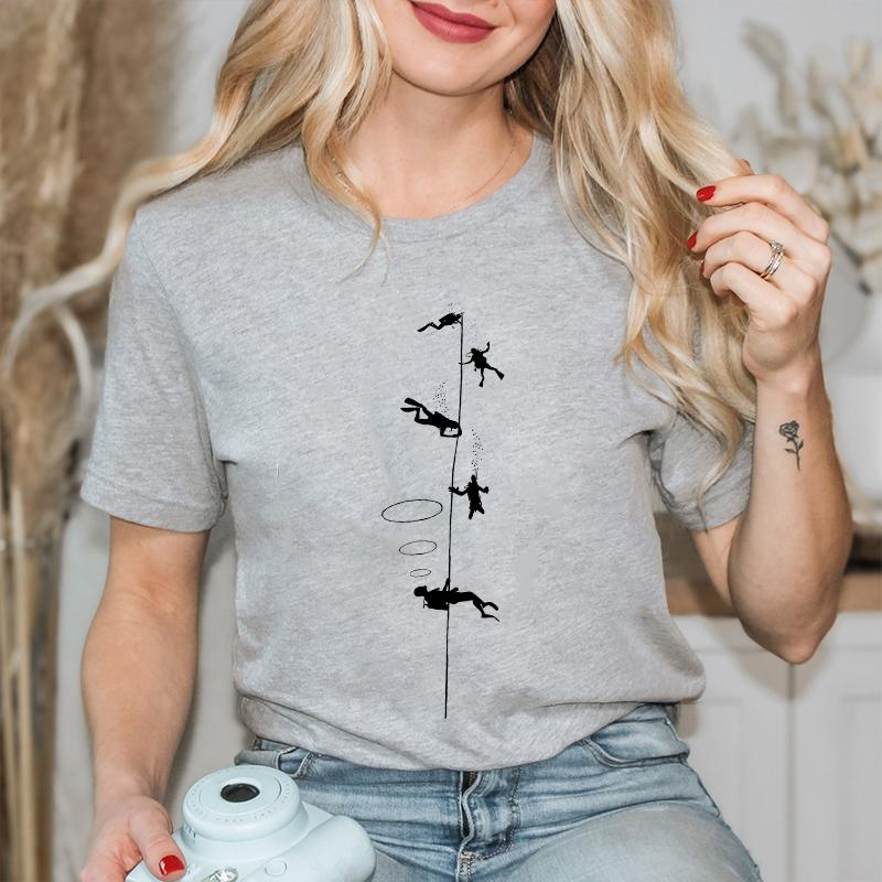 Divertente Stampa Grafica Subacqueo T Shirt Subacqueo Top Moda Girocollo Manica Corta Taglie Forti Donna T-Shirt