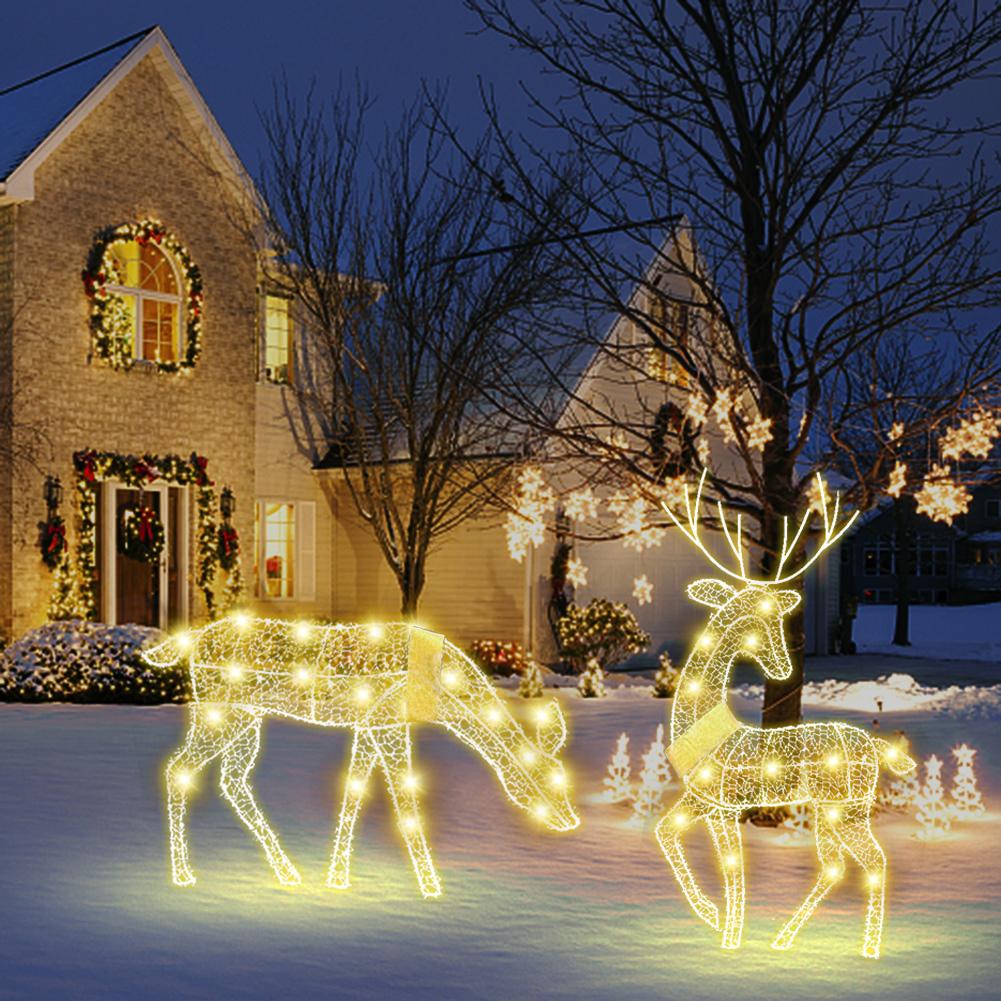 New Year 2025 Lighted Christmas Reindeer Water Resistant Light Up Decor For Garden Glow Reindeer Outdoor Yard Ornament (2D Flat)