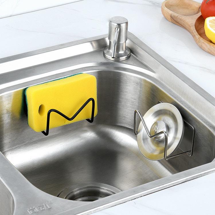 Stainless Steel Sponge & Scouring Pad Holder - Punch-Free Kitchen Draining Rack for Sponge, Spoon, and Shovel Storage